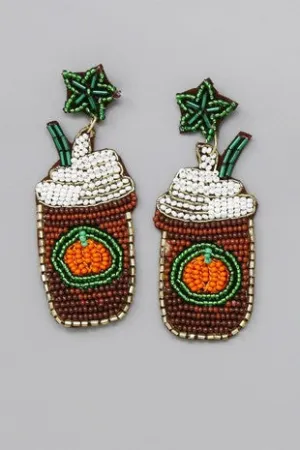 Pumpkin Spice Latte Beaded Earrings - Brown