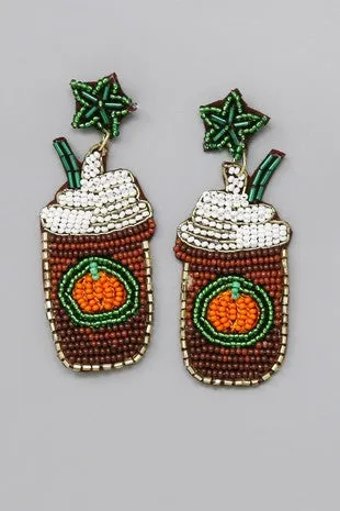 Pumpkin Spice Latte Beaded Earrings - Brown