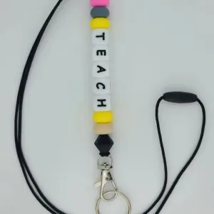 "Teach" Pencil Lanyard in White