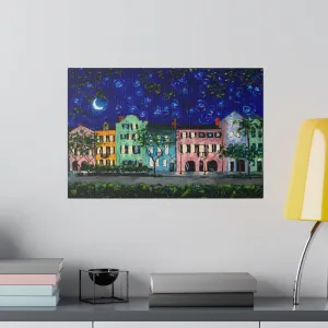 Rainbow Row at Night - Print on Canvas