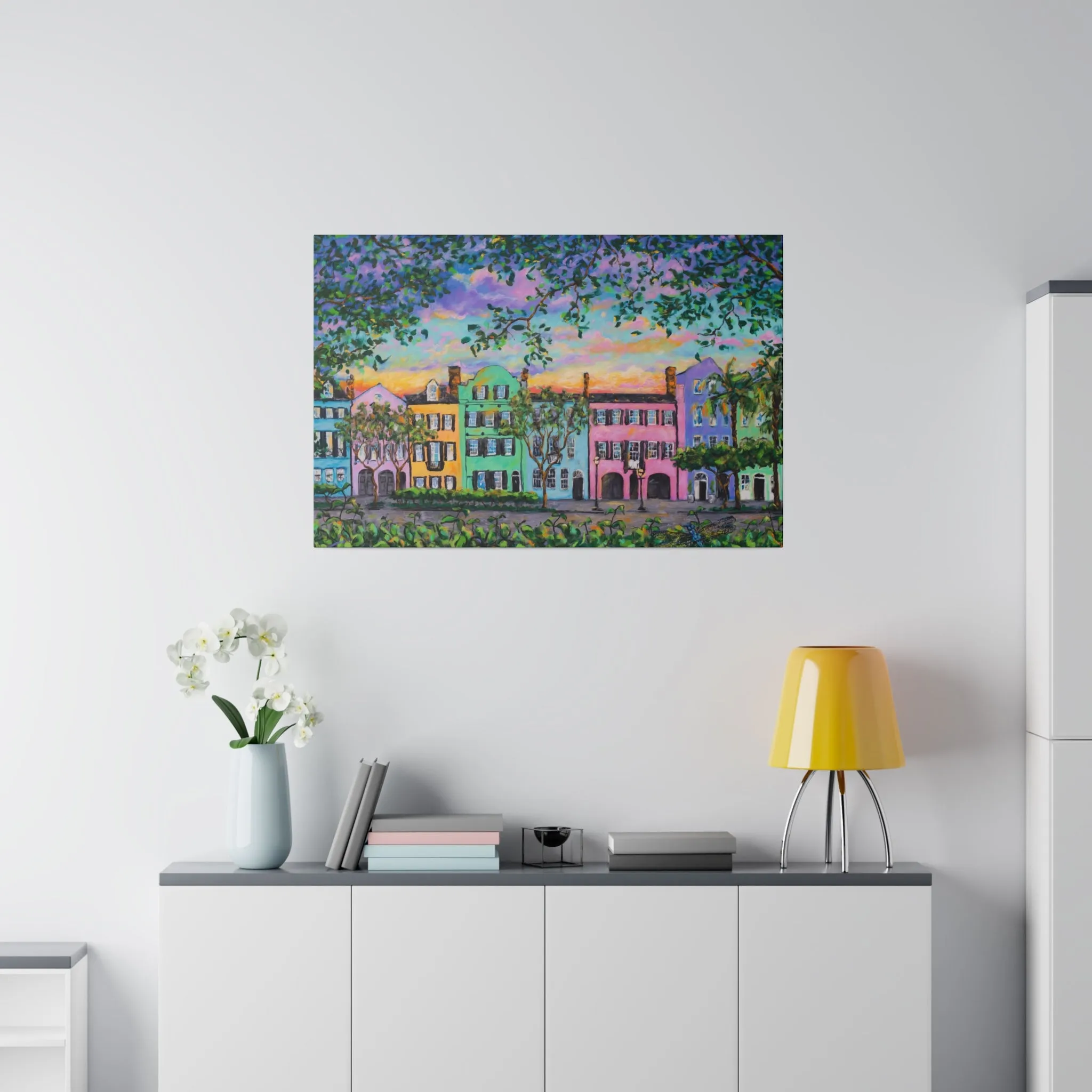 Rainbow Row, Rainbow Sky - Print on Canvas