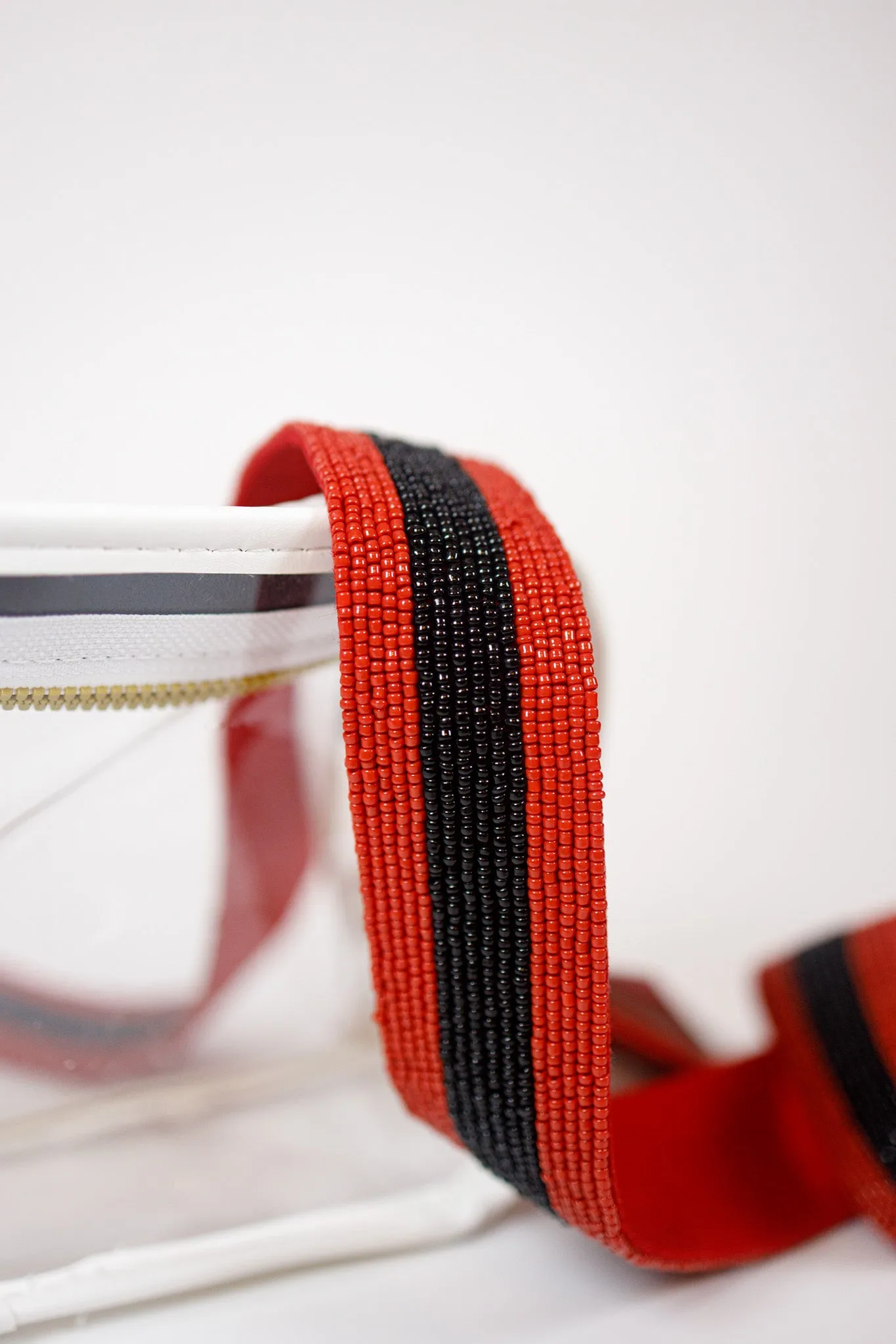 Red and Black Stripe Beaded Bag Strap