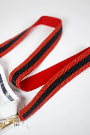 Red and Black Stripe Beaded Bag Strap