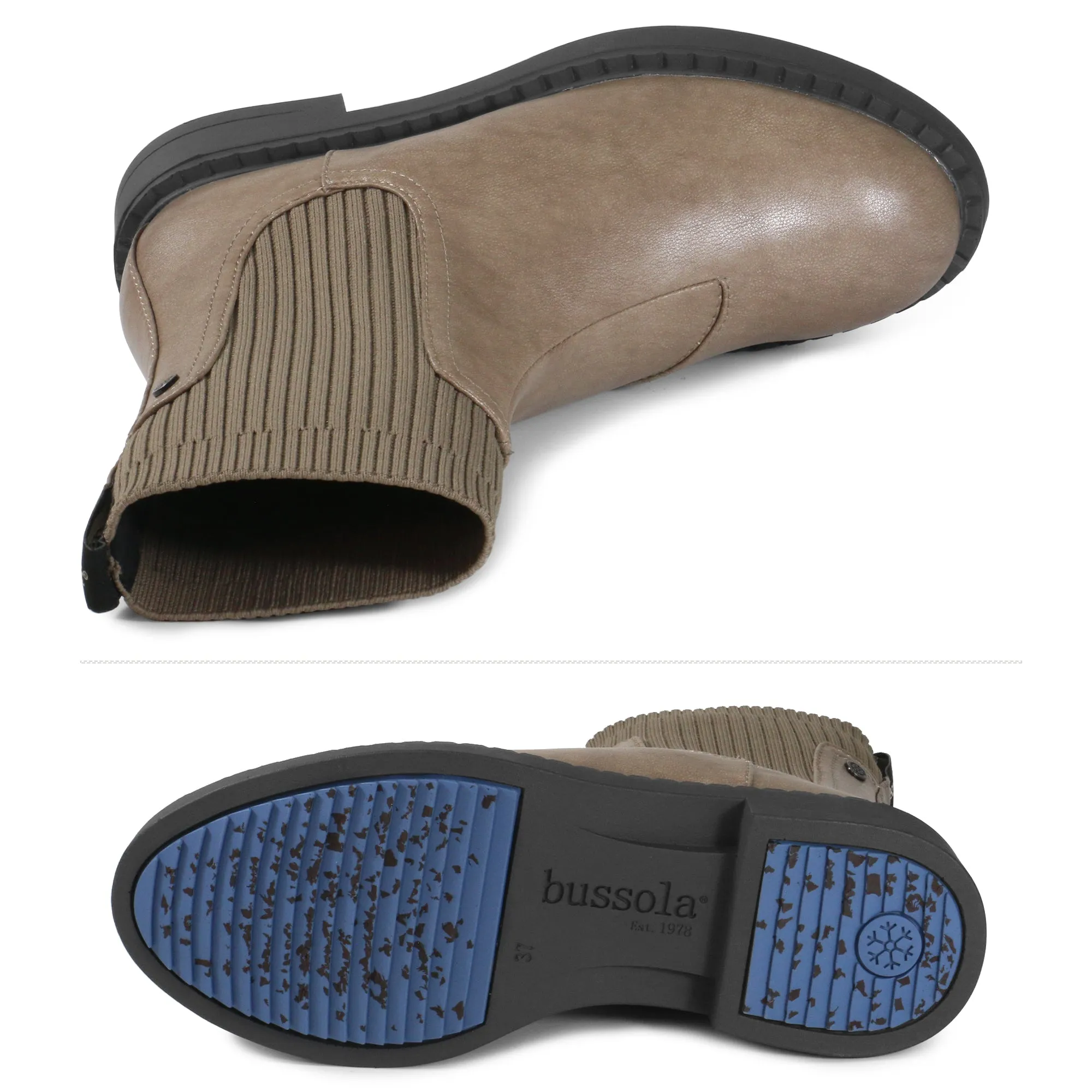 Roma Knitted-Sock Ice-Grip Boots (Vintage Taupe)