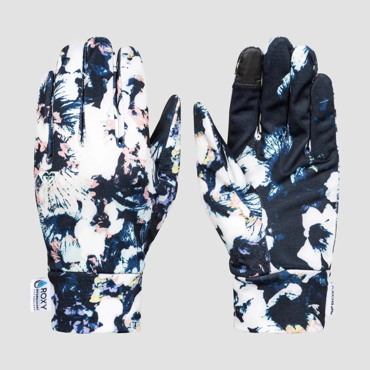 Roxy Hydrosmart Snow Glove Liners True Black Black Flowers - Womens