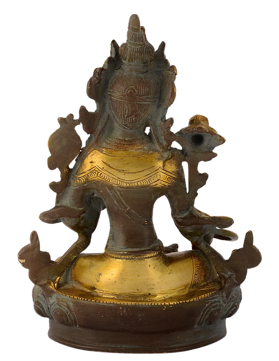 Seated White Tara Tibetan Goddess Antique Finish Brass Sculpture