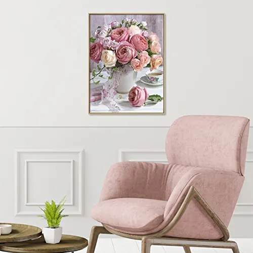 Shabby Pink & White Roses in Vase Diamond Painting Kit for Adults & Kids, 5D Full Drill Round