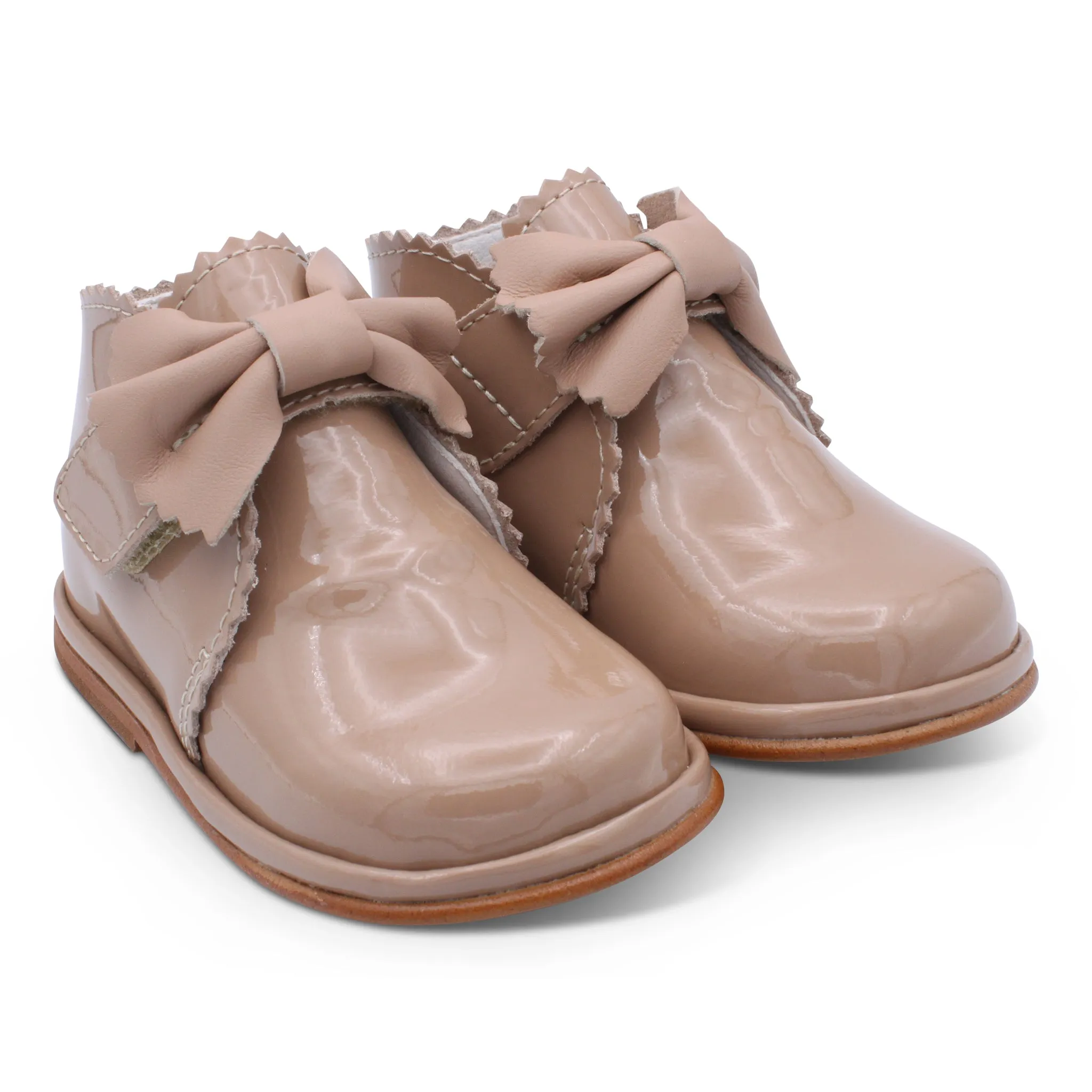 'Sharon' Girls Camel Patent Velcro Boots