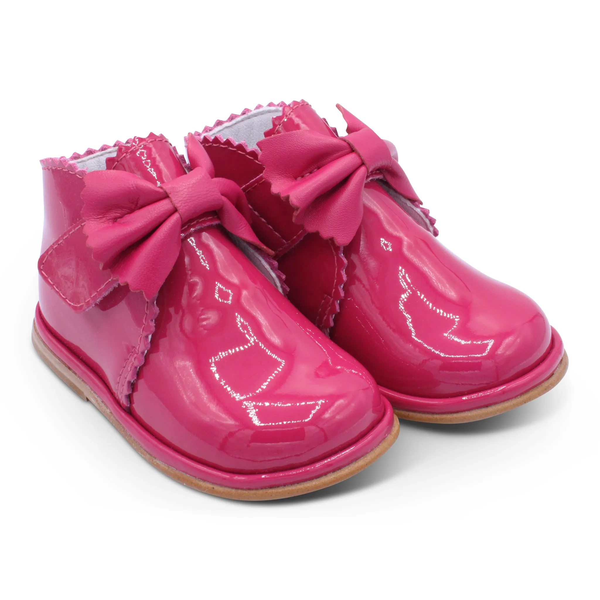 'Sharon' Girls Fuchsia Patent Velcro Boots