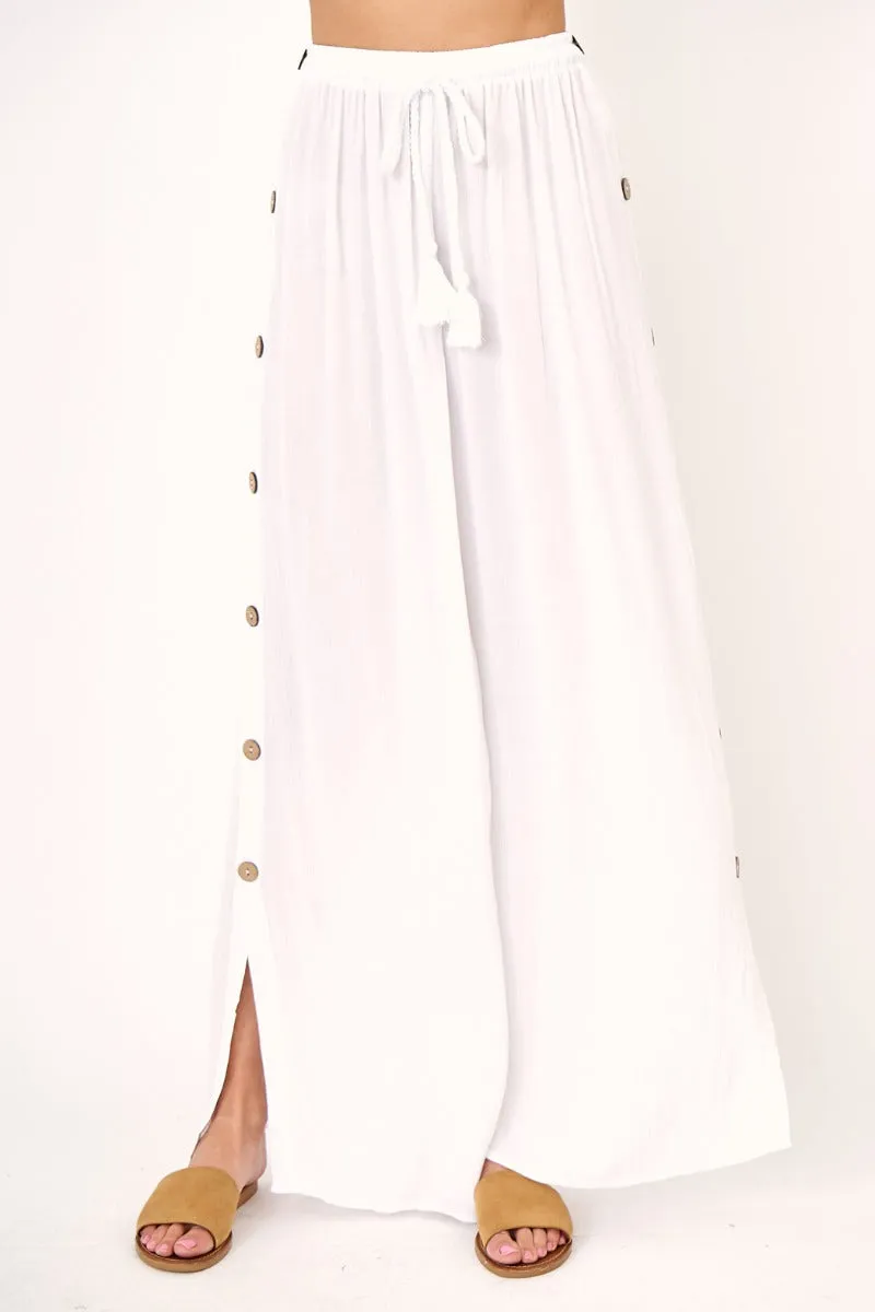 Side Button High Waisted Wide Leg Pants