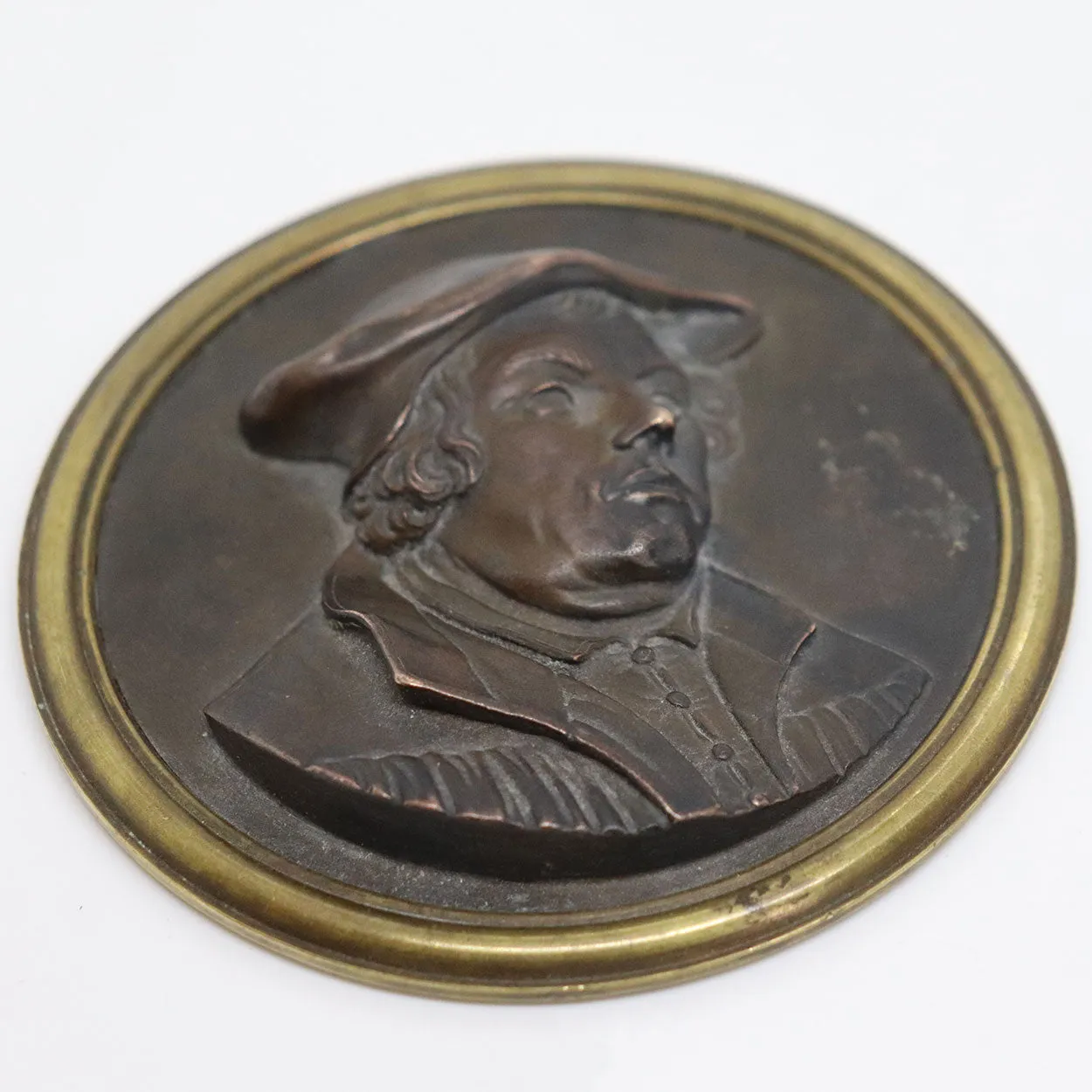 Small Cast Bronze and Brass Martin Luther Portrait Medallion Plaque