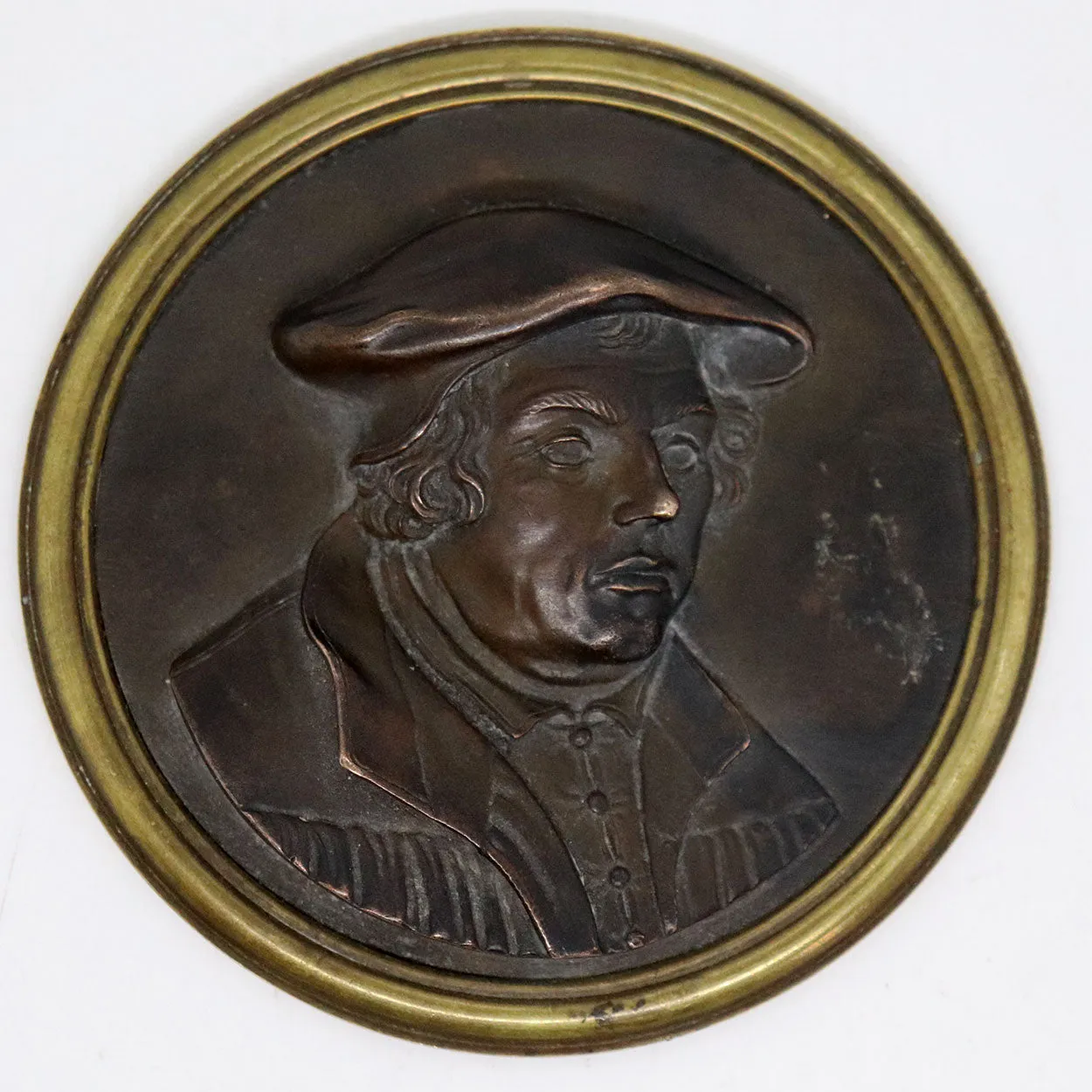 Small Cast Bronze and Brass Martin Luther Portrait Medallion Plaque