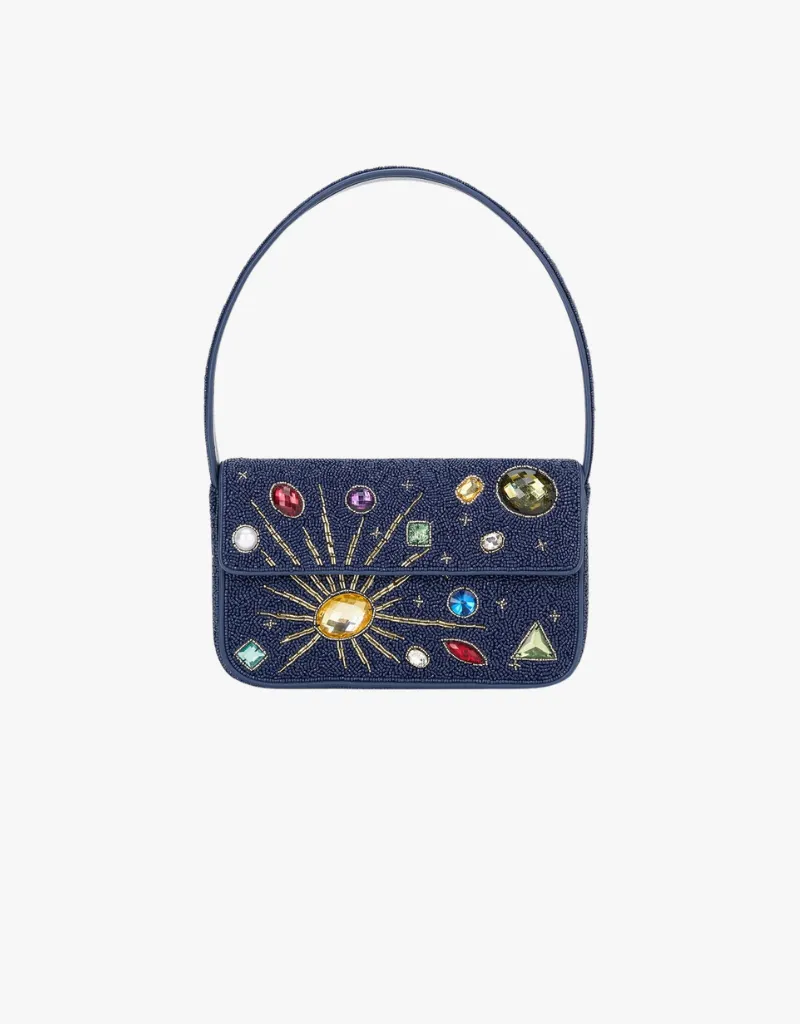 Staud Tommy Beaded Bag in Navy Celestial