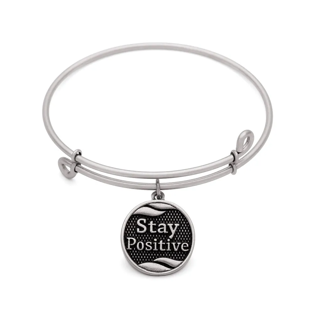 Stay Positive, Bangle Antique Silver Color Finish