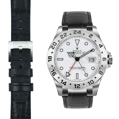 Steel End Link Leather Strap for Rolex Explorer II with Tang Buckle