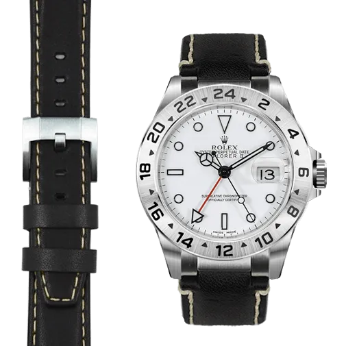 Steel End Link Leather Strap for Rolex Explorer II with Tang Buckle