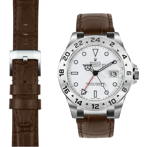Steel End Link Leather Strap for Rolex Explorer II with Tang Buckle