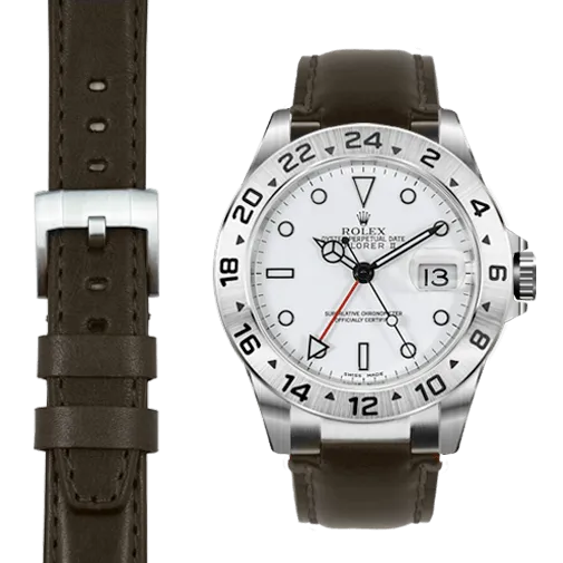 Steel End Link Leather Strap for Rolex Explorer II with Tang Buckle
