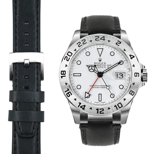 Steel End Link Leather Strap for Rolex Explorer II with Tang Buckle