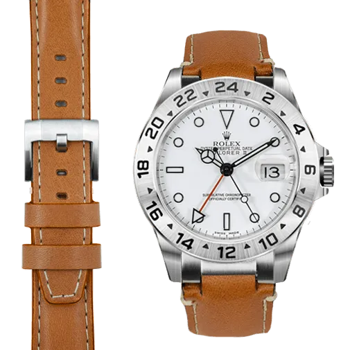 Steel End Link Leather Strap for Rolex Explorer II with Tang Buckle