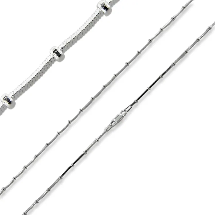 Sterling Silver 20" Square Snake Beaded Chain Necklace - 1MM