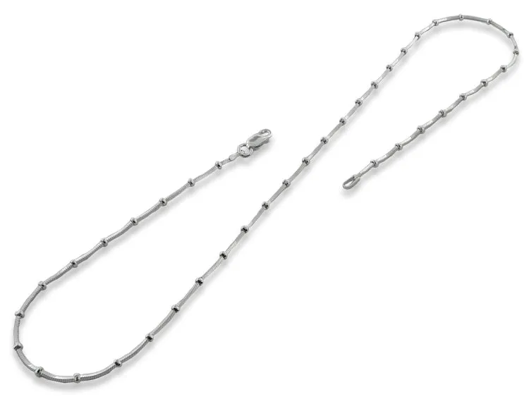 Sterling Silver 20" Square Snake Beaded Chain Necklace - 1MM