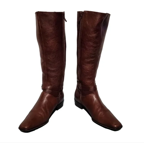 Talbots Brown Leather Harness Knee-High Riding Boots Women's Size 8.5AA