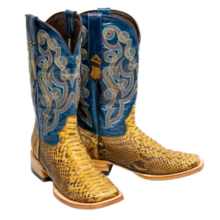 TANNER MARK MEN'S EXOTIC LEATHER Python Pull Up Antique Cowboy Boots EE