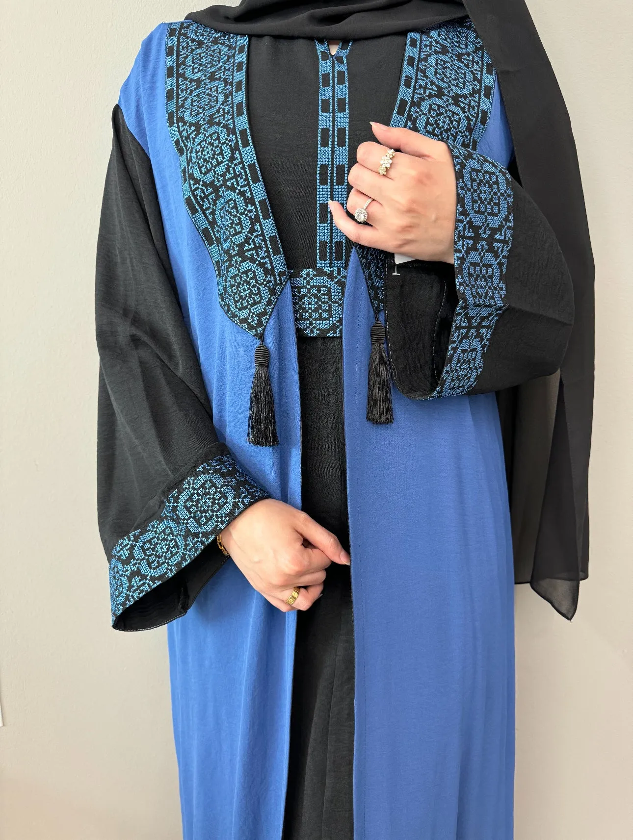 Tassle Embroidered Abaya- Blue