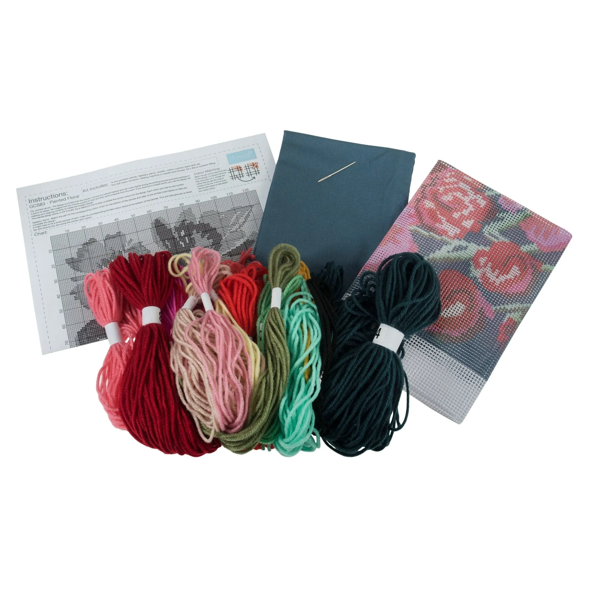 Trimits | Half Stitch Tapestry Kit | Cushion | Painted Floral