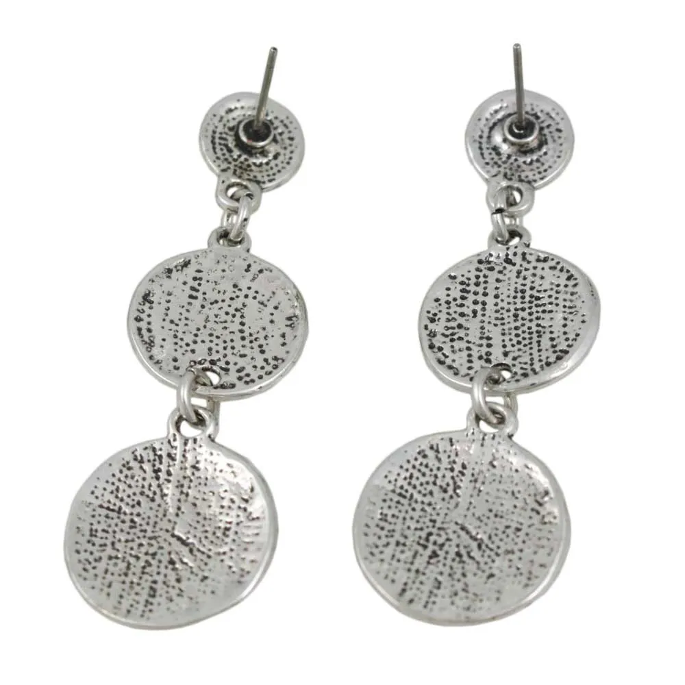 Trio of Dangling Floral Engraved Discs Pierced Earring - MEC153