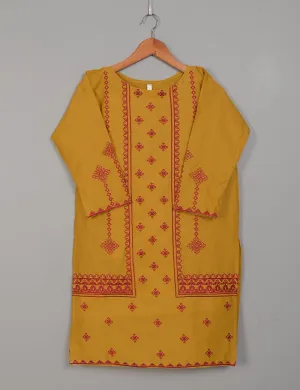 TS-215A-Mustard - Cotton Embroidered Stitched Kurti