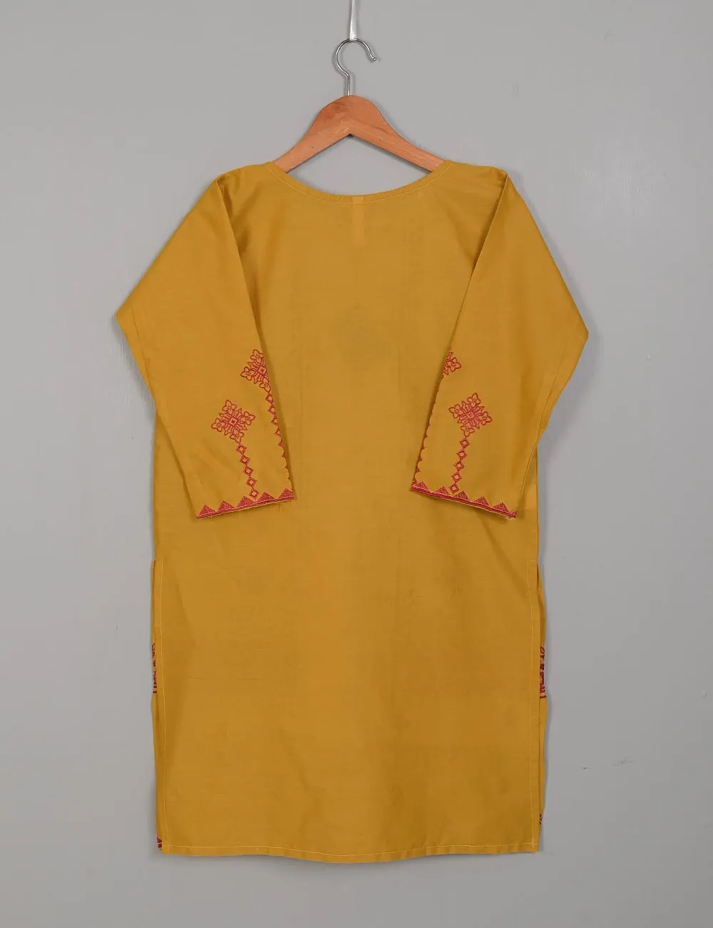 TS-215A-Mustard - Cotton Embroidered Stitched Kurti
