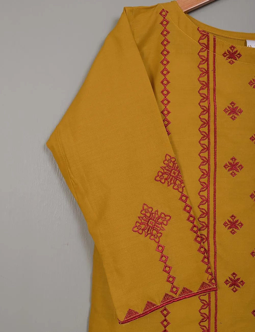 TS-215A-Mustard - Cotton Embroidered Stitched Kurti