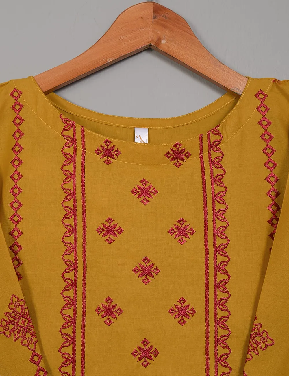 TS-215A-Mustard - Cotton Embroidered Stitched Kurti