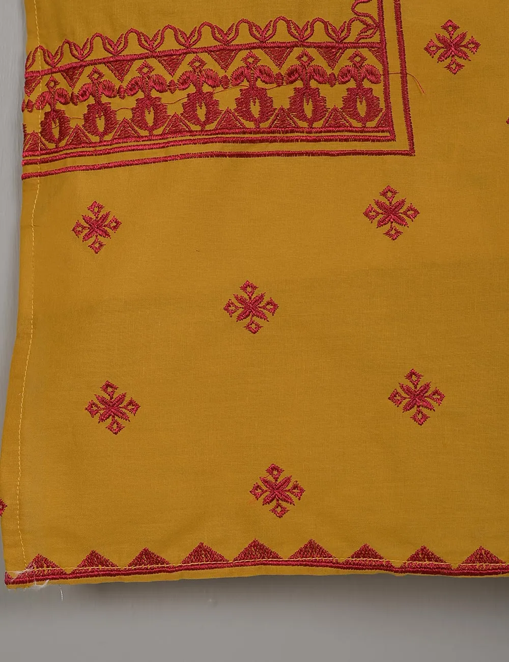 TS-215A-Mustard - Cotton Embroidered Stitched Kurti