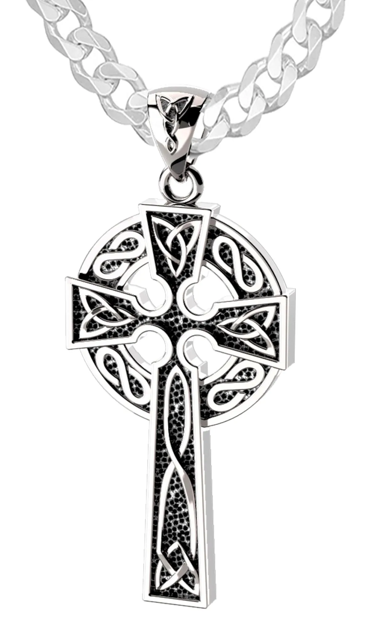 US Jewels Men's XL 925 Sterling Silver Irish Celtic Knot Cross Antique Finish Pendant Necklace, 58mm