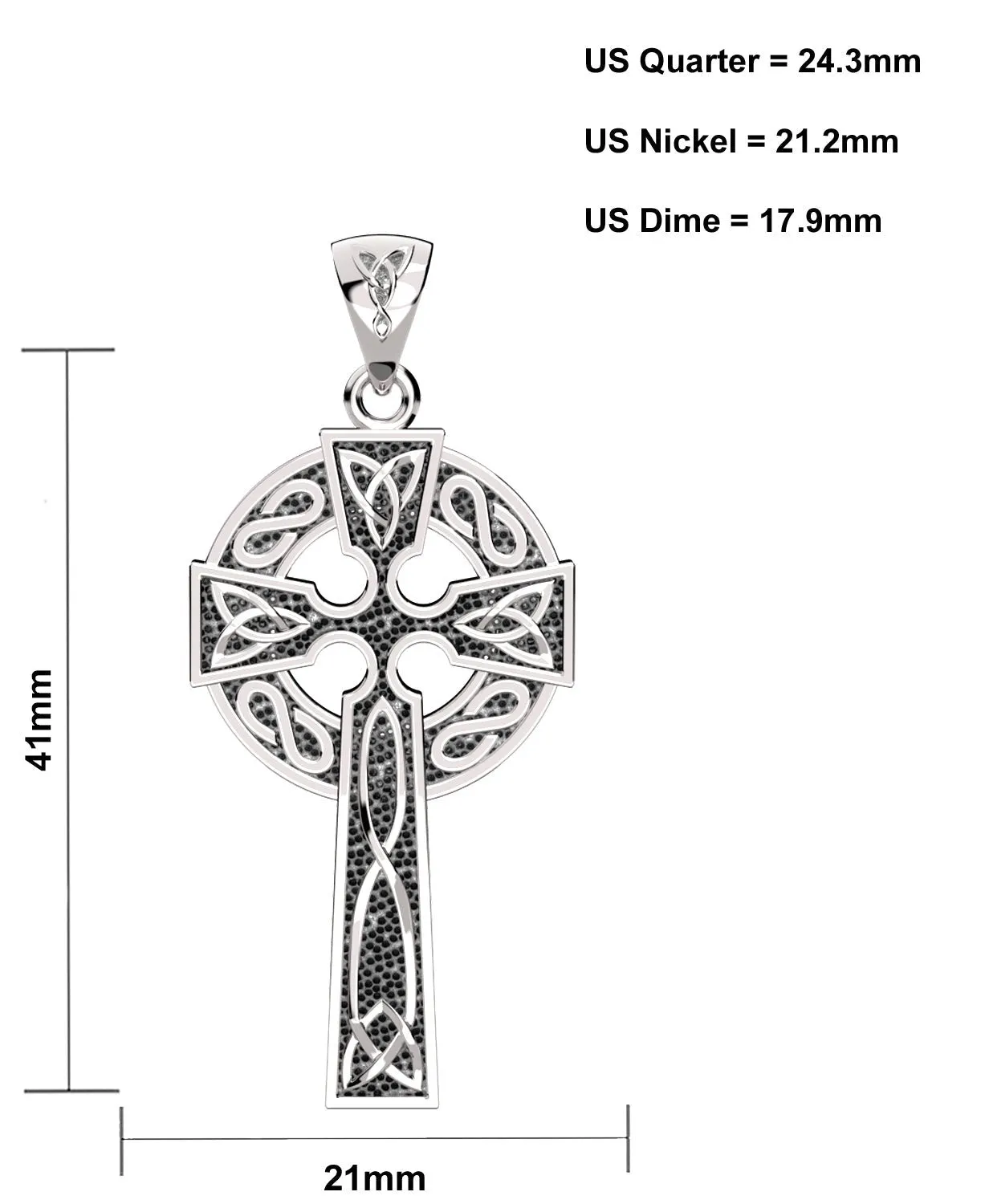 US Jewels Men's XL 925 Sterling Silver Irish Celtic Knot Cross Antique Finish Pendant Necklace, 58mm