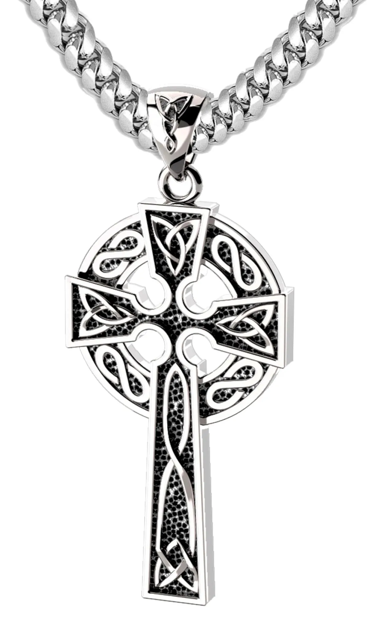 US Jewels Men's XL 925 Sterling Silver Irish Celtic Knot Cross Antique Finish Pendant Necklace, 58mm