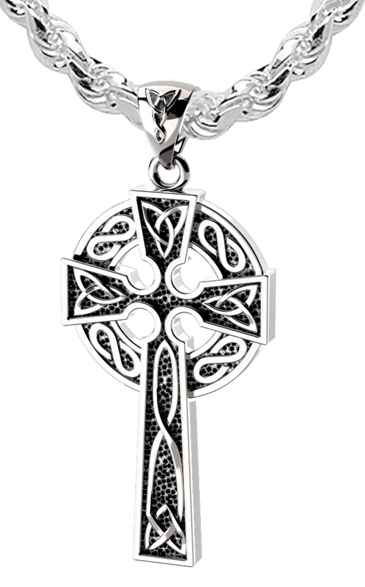 US Jewels Men's XL 925 Sterling Silver Irish Celtic Knot Cross Antique Finish Pendant Necklace, 58mm