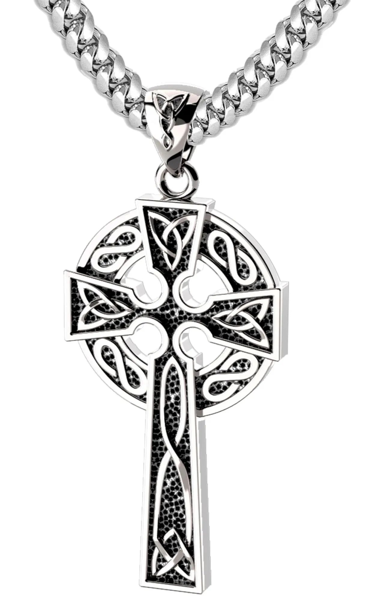 US Jewels Men's XL 925 Sterling Silver Irish Celtic Knot Cross Antique Finish Pendant Necklace, 58mm