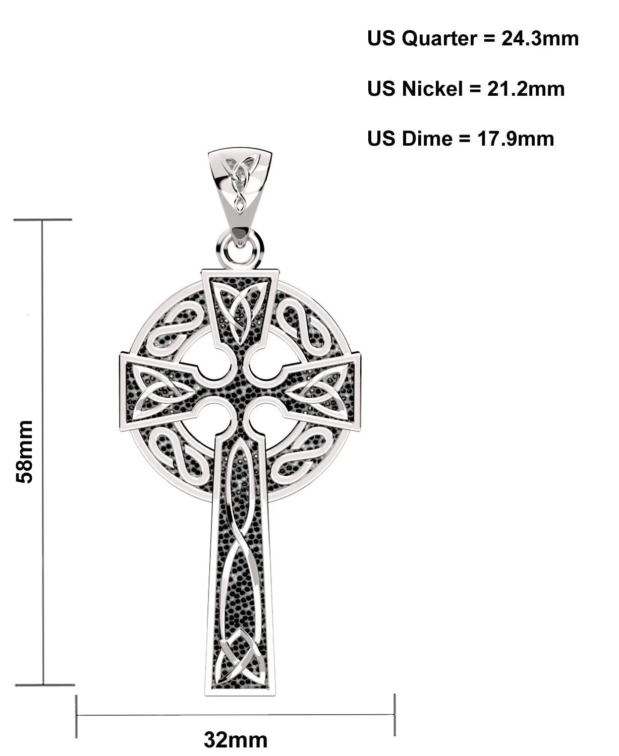 US Jewels Men's XL 925 Sterling Silver Irish Celtic Knot Cross Antique Finish Pendant Necklace, 58mm