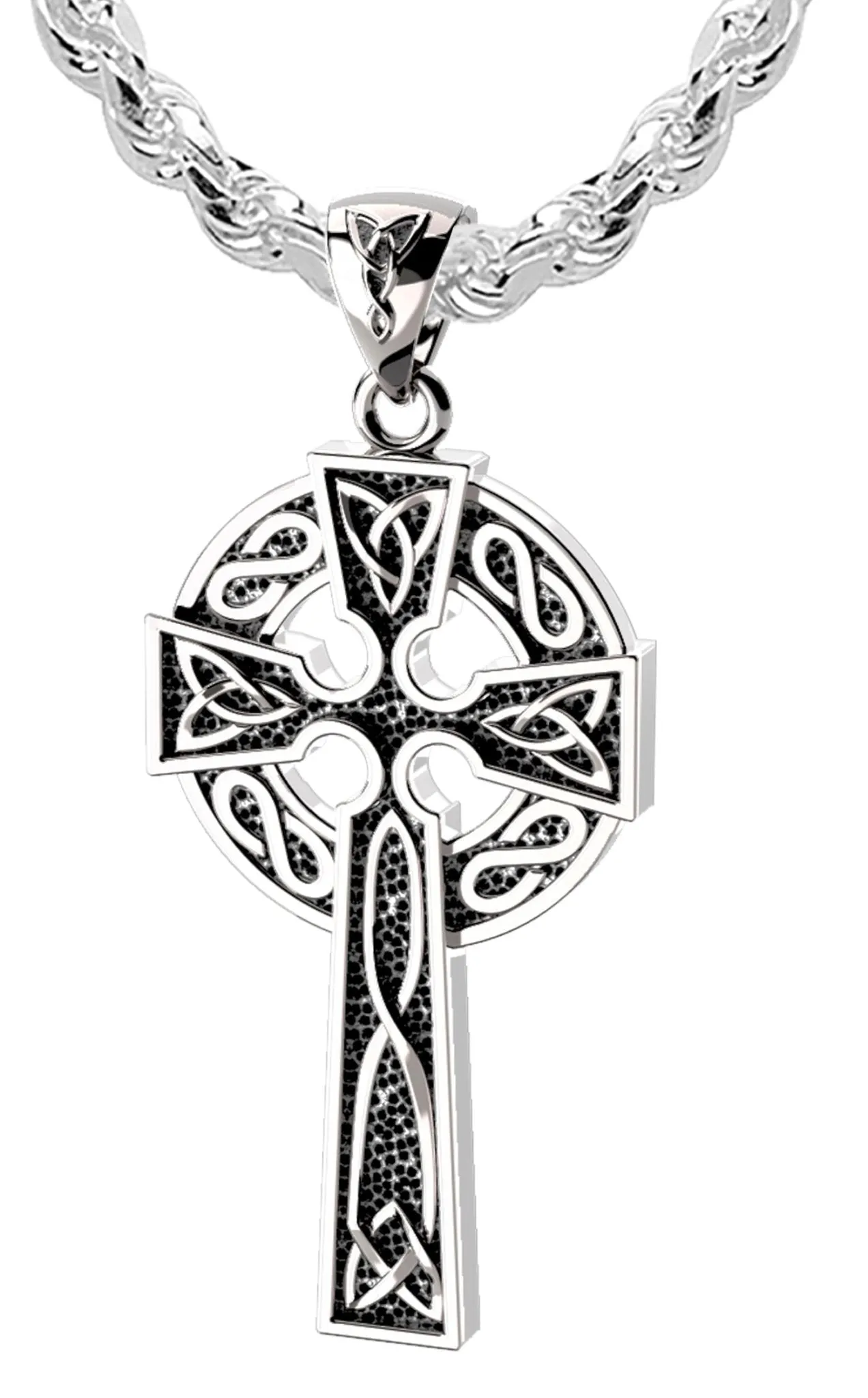 US Jewels Men's XL 925 Sterling Silver Irish Celtic Knot Cross Antique Finish Pendant Necklace, 58mm