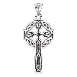 US Jewels Men's XL 925 Sterling Silver Irish Celtic Knot Cross Antique Finish Pendant Necklace, 58mm