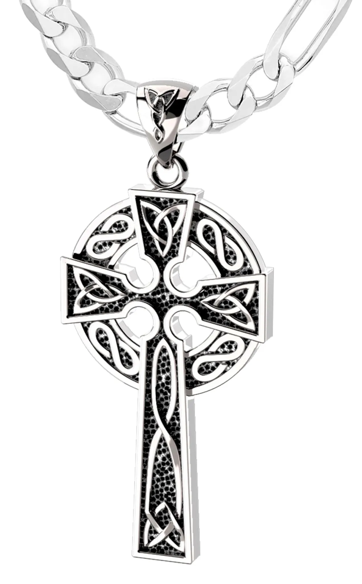 US Jewels Men's XL 925 Sterling Silver Irish Celtic Knot Cross Antique Finish Pendant Necklace, 58mm