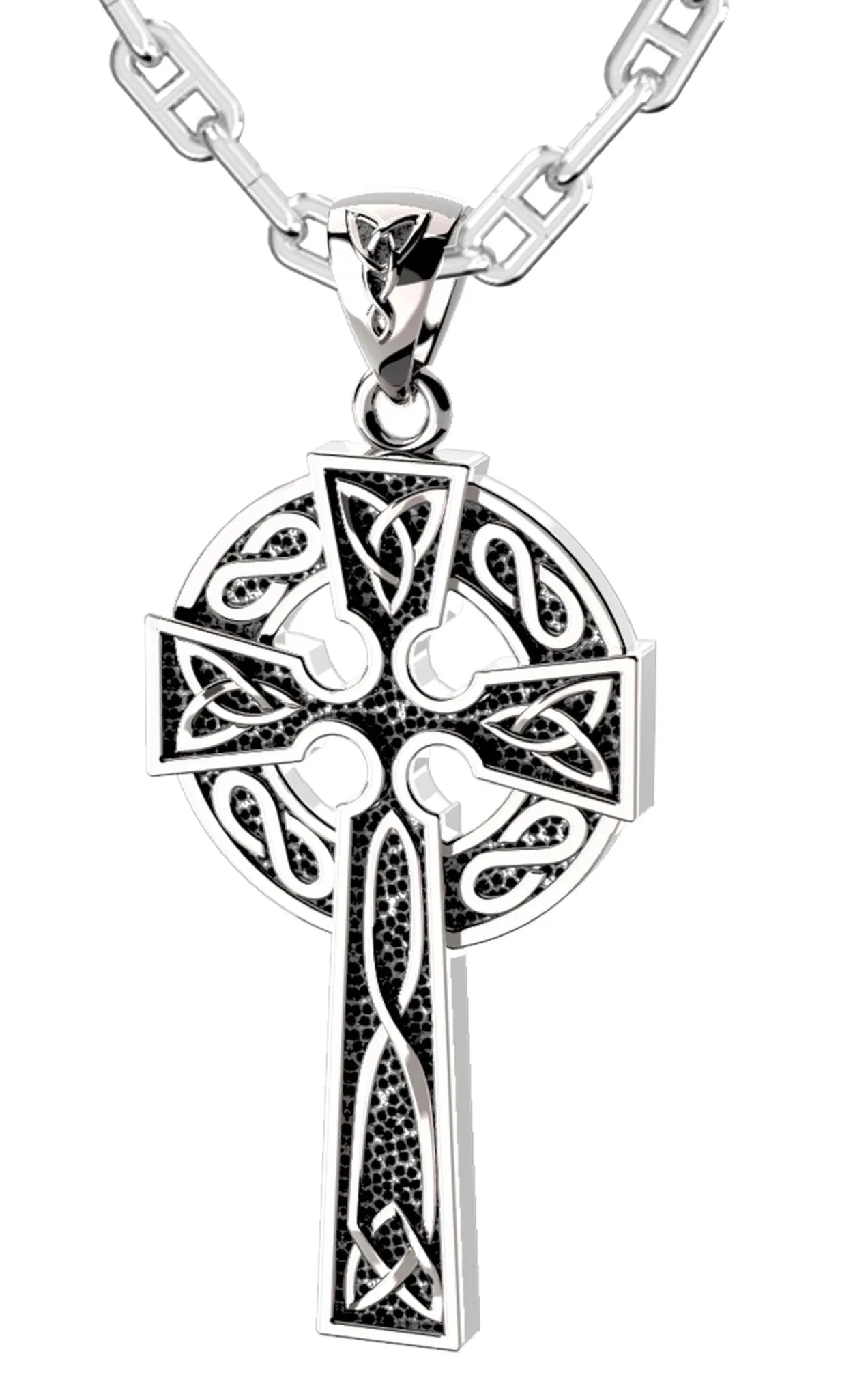 US Jewels Men's XL 925 Sterling Silver Irish Celtic Knot Cross Antique Finish Pendant Necklace, 58mm