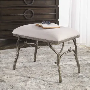 Uttermost Lismore White Fabric Cushion Seat Molded Branch Antique Silver Bench