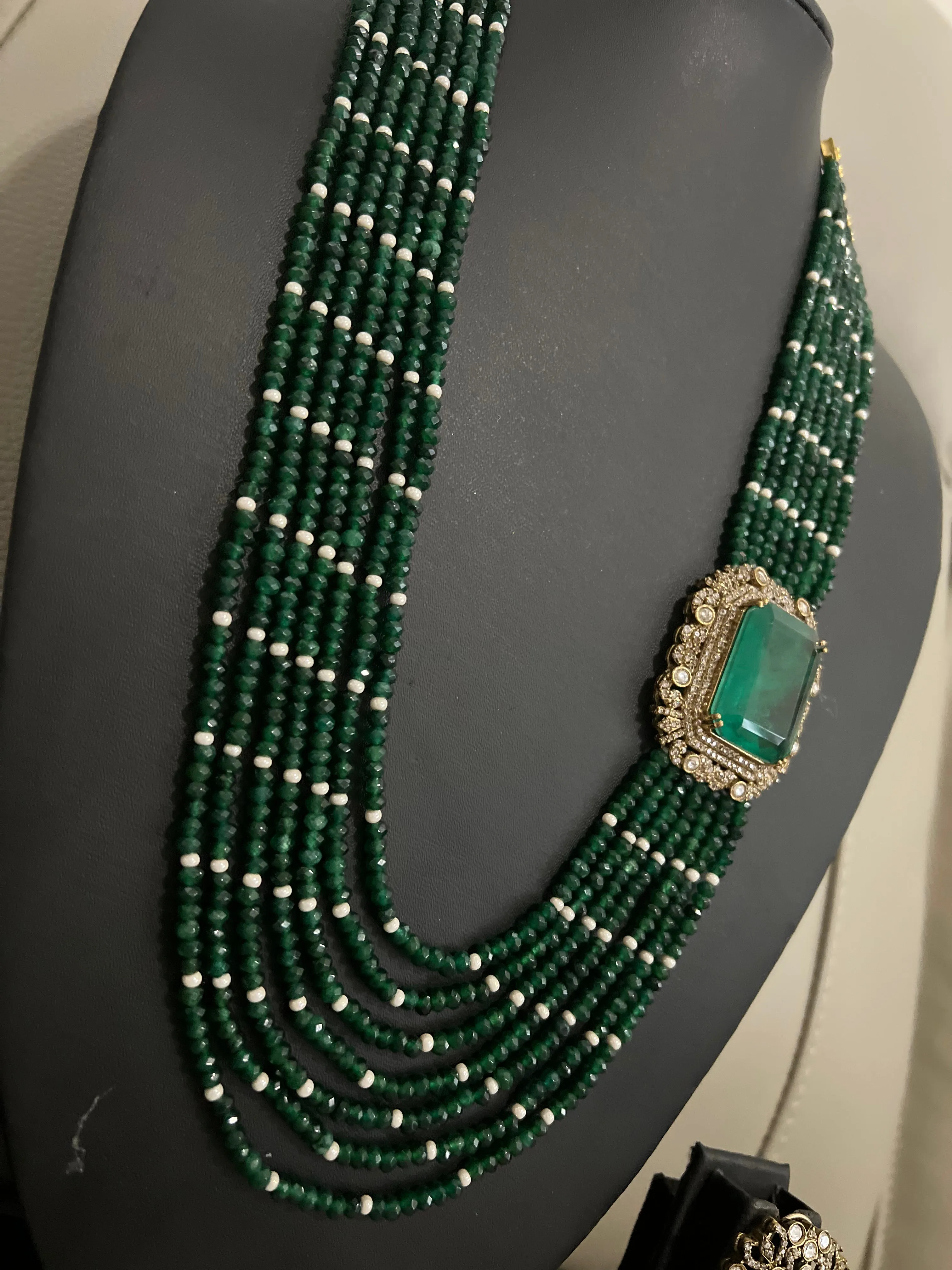 Victorian Green Beaded necklace set.