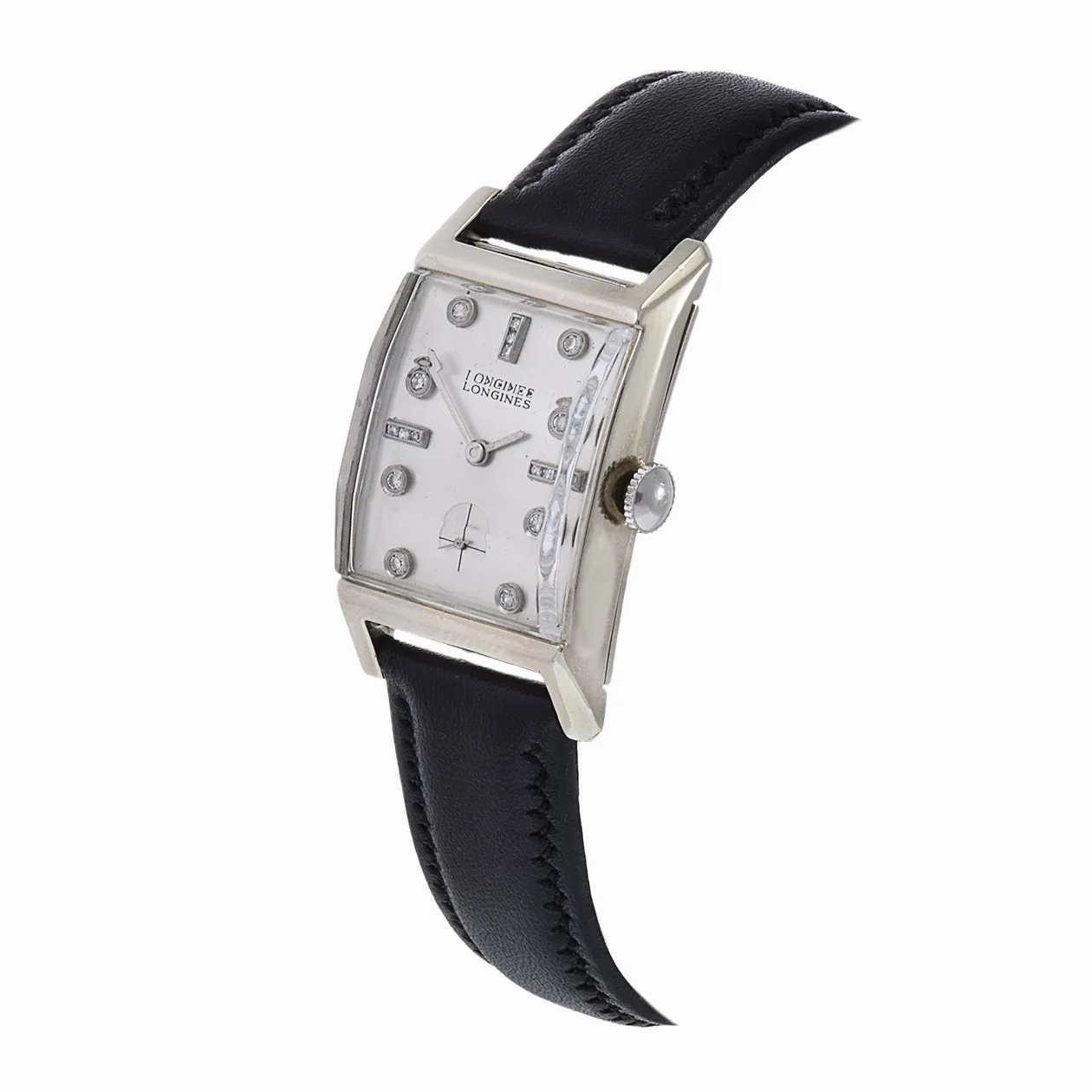 Vintage 1950's Longines 14KT White Gold Diamond Dial Watch