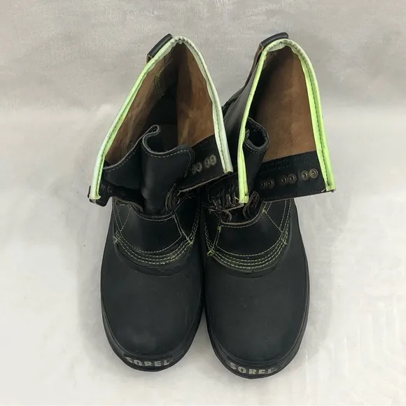 Vintage Sorel Pro Flex I Scott Downey Black Neon Green Rubber Snow Boots Men 12